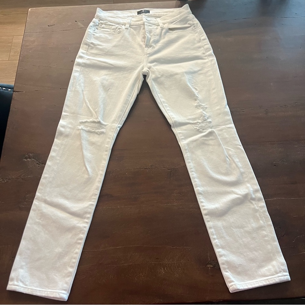 7 For All Mankind Josefina in Broken Twill White Destroy - Size 25 (2)